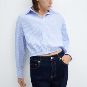 Mango Striped textured shirt - Cropped fit with elastic bottom - Size 6